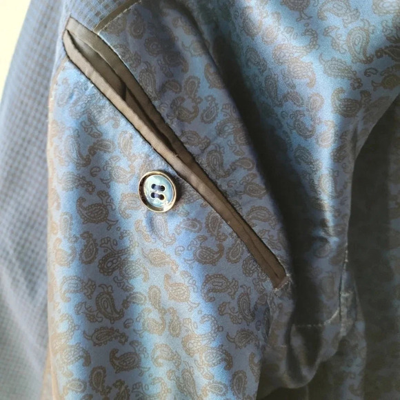 Strauss Blue Jacket Checkered Blazer Jacket Buttons Handkerchief 42S - Picture 8 of 12